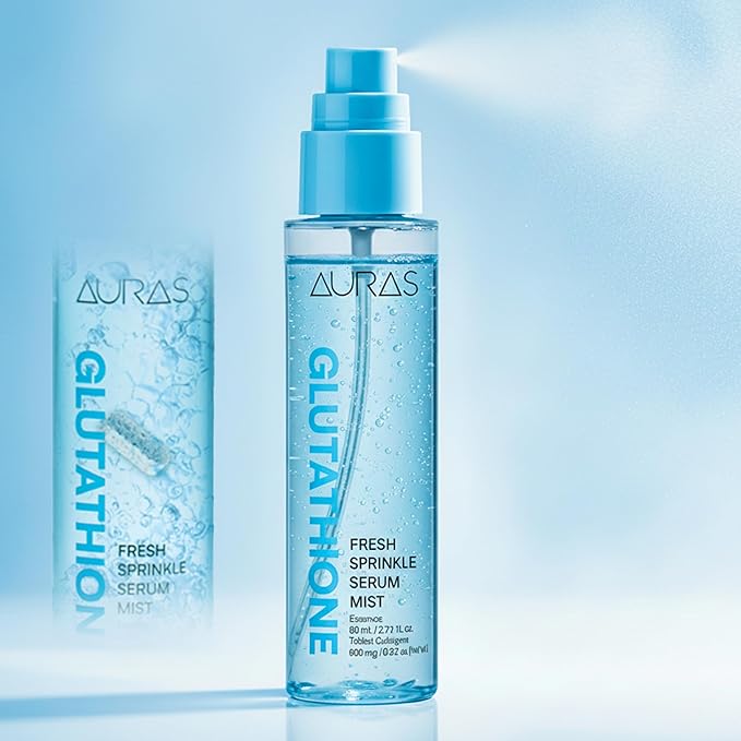 Auras Glutathione Brightening Face Mist K-Beauty | Fresh-Activated K-Beauty Spray Serum for Dull, Dry Skin, Hydrating Antioxidant Korean Skincare Toner & Setting Mist- 3.4 fl oz