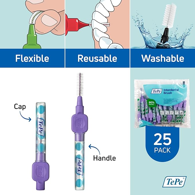 TePe Pack of 25 Interdental Brush Original, Soft Dental Brush for Teeth Cleaning, 6, Purple