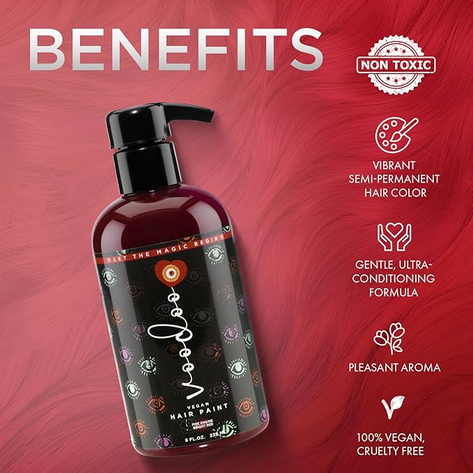 MOEHAIR Semi-Permanent Hair Color | Dark Blue Hair Dye 8 Oz | No Ammonia, Sulfate or Paraben | Vegan & Cruelty-Free | Voodoo Serenity Blue Hair Color (Bright Red)