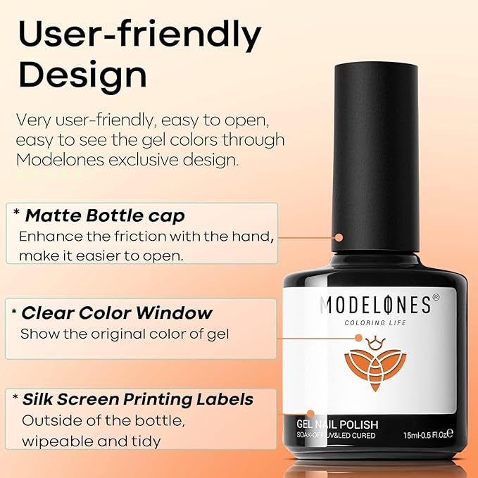 modelones Fall Gel Nail Polish Bright Orange Polish Neon Polish, Soak OFF UV LED Gel Nail Polish Manicure Autumn Nail Art DIY Salon 15 ML