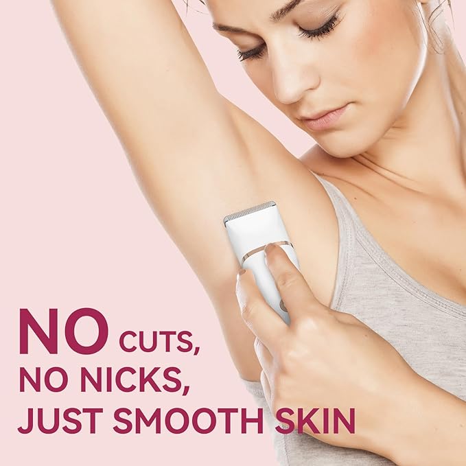 4-in-1 Electric Bikini Trimmer for Women - Painless Electric Razors for Facial/Body/Armpit/Pubic Hair, IPX7 Waterproof Replaceable Shaver Head & Nose Hair Trimmer for Travel, Gifts for Girlfriend Wife