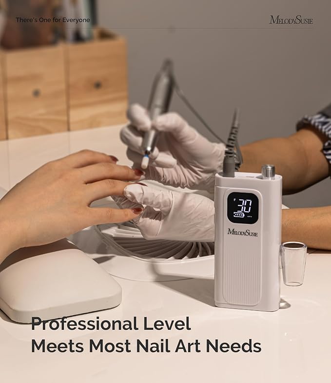 MelodySusie Entry-Level Clip-On Cordless Essential Nail Drill, SC300F 30000RPM Reliable E-File with LCD Display for All Manicure Shaping & Gel Removal, Ideal for Training, Nail Art Practice & Home Use
