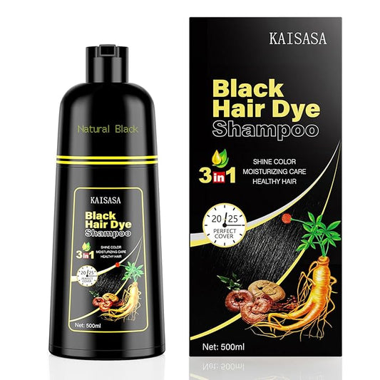 Black Hair Dye Shampoo 3 in 1, Hair Color Shampoo for Women and Men, Hair Dye to Cover Gray Hair, Herbal Ingredient Shampoos for Grey Hair Coverage 500ml (Black)