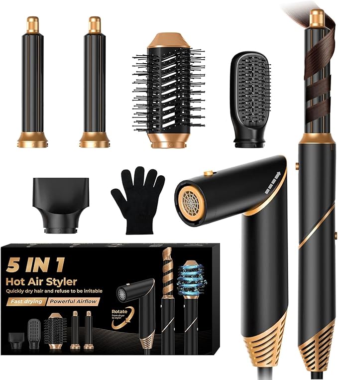 5 in 1 Blow Dryer Brush,Hair Dryer Brush with Detachable Air Styler,Negative Ionic Magic Hair Styler,Hot Air Brush for Women Volumizer,Straightener,Drying