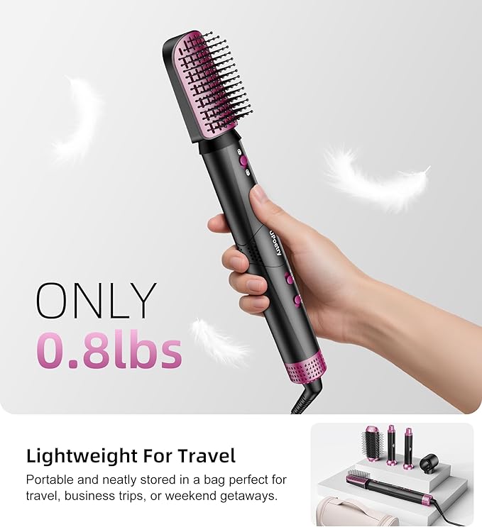 5 in 1 Hot Air Styler & Hair Dryer Brush, High-Speed Blow Dryer Fast Drying Curling Without Heat Damage, Volumizing Straightening, Auto-Wrap Curlers Includes Travel Storage Bag