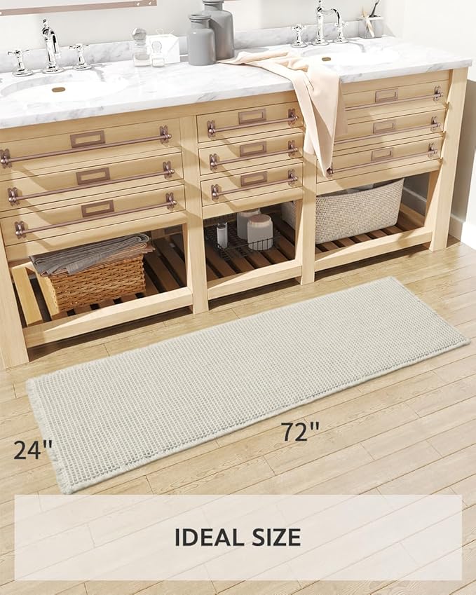 tchdio Waffle Bath Mat-Runner Rug, Super Absorbent Non Slip Bath Mats for Bathroom Machine Washable Long Rugs with Tassels, Bath Rugs for Bathroom Floor Beside Tub, 2' x 6'(24" x 72")