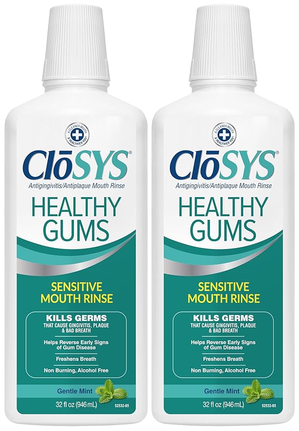 CloSYS Healthy Gums Mouthwash 32 Fl Oz, Pack of 2, Antiplaque, Anti-Gingivitis Mouthwash, Non-Burning, Non-Irritating