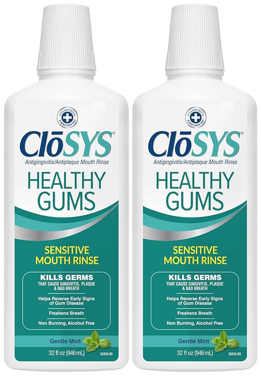 CloSYS Healthy Gums Mouthwash 32 Fl Oz, Pack of 2, Antiplaque, Anti-Gingivitis Mouthwash, Non-Burning, Non-Irritating