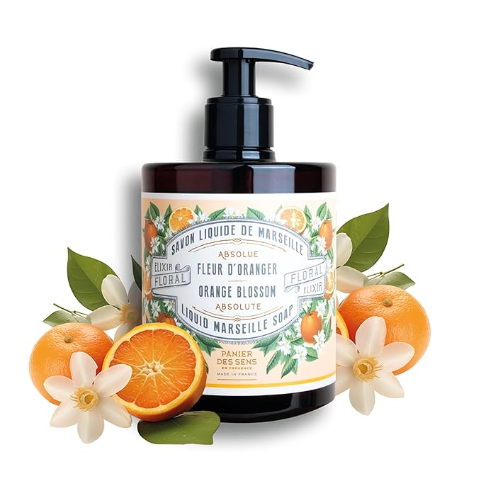 Panier des Sens - Moisturizing Hand Soap - Orange Blossom Gourmand Fragrance - French Traditional Savon de Marseille Soap - Refillable Kitchen & Bathroom Soap - 16.9 Fl.oz Liquid Hand Wash 96% Natural