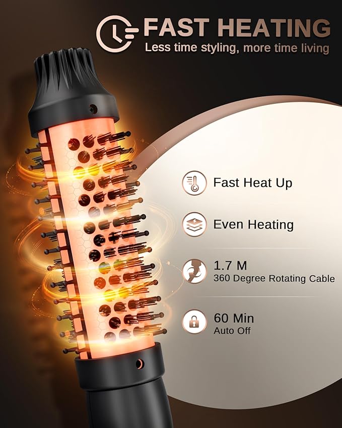 Thermal Brush Heated Round Brush: 2 in 1 Hot Hair Comb with 9 Temp Settings for Straighten and Curly Hair - Voluming Styler Tool Can Straighten, Smooth, Travelling(Black)