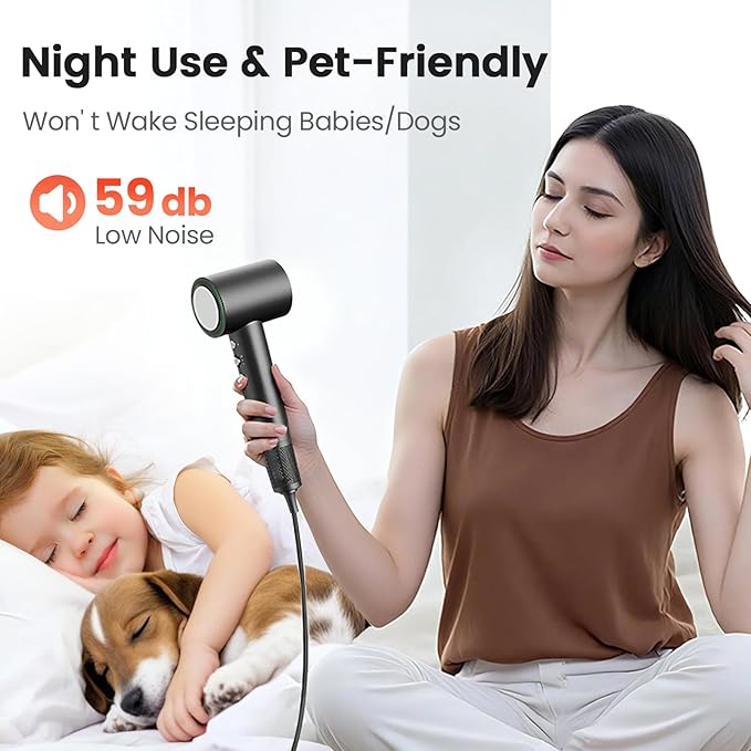 Hair Dryer, 160,000 RPM High-Speed Ionic Blow Dryer for Fast Drying, Professional Lightweight Hairdryer with Diffuser, Magnetic Nozzle, 4 Temps & 2 Speeds, Low Noise for Travel - Black