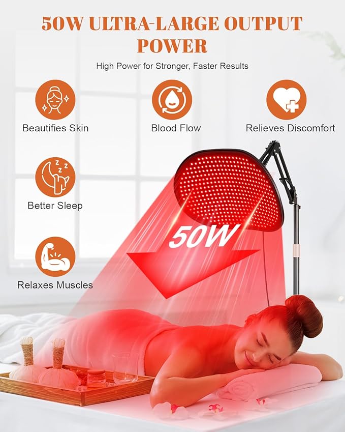 Red Light Therapy for Face Body, 50W 2-in-1 Infrared LED Light Therapy with 660nm & 850nm Near Redlight Device Large Panel with Wireless Remote Stand Timer
