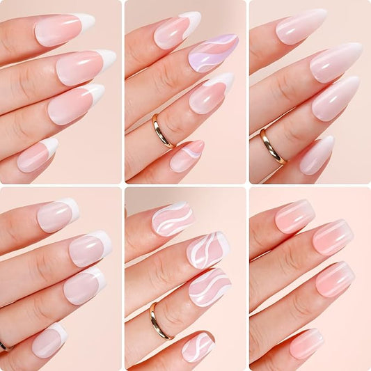Makartt Press on Nails Kit: Short Gradient & French Glam Coffin Nail Tips in 6 Styles 144PCS, Natural Fit with Adhesive Tabs, Glue, and File, Manicure Set for Home Salon