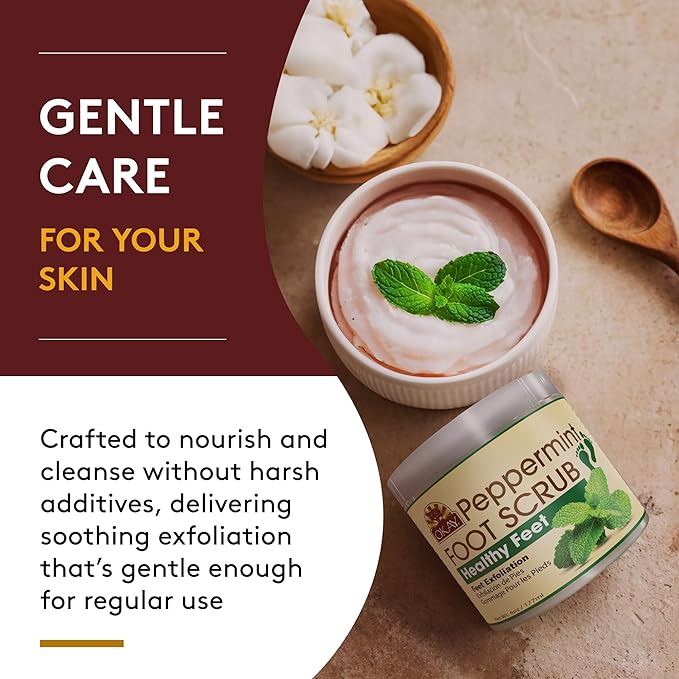 OKAY Peppermint Foot Scrub - Exfoliating Foot Scrub, Foot Exfoliator, Great for Cracked Heels, Pedicures, Dead Skin Remover, Exfoliant for Calluses, Moisturizer for Dry Skin - 6 Oz (Pack of 1)