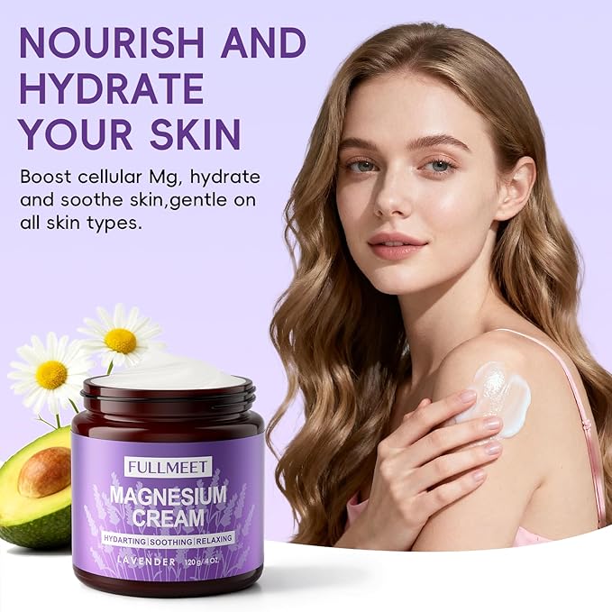 Magnesium Cream for Sleep, Lavender Magnesium Lotion for Muscle Relaxation & Soothing Anxiety, Non-Greasy, Deep Hydration, Magnesium Body Lotion for Skin Care(4 OZ)