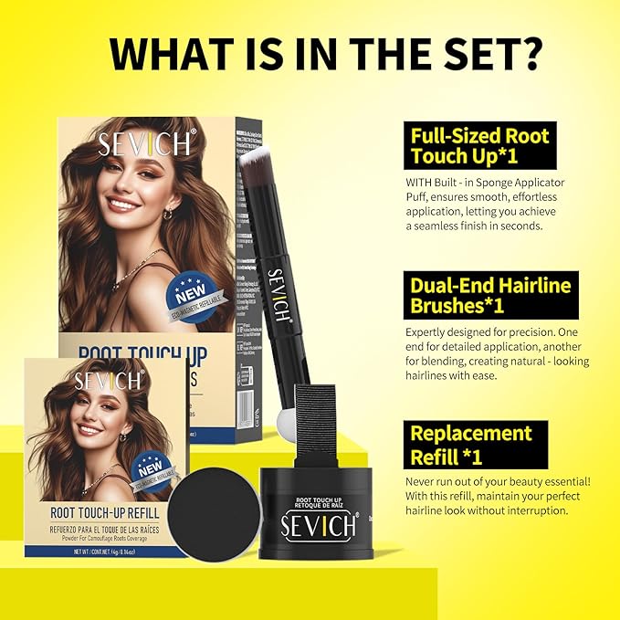 SEVICH Magnetic Hairline Powder with Brush | Refillable Root Touch Up for Sparse Hairlines & Gray Coverage | Waterproof, Sweat-Proof & Smudge-Proof | Natural & Invisible Hair Concealer (Brown)
