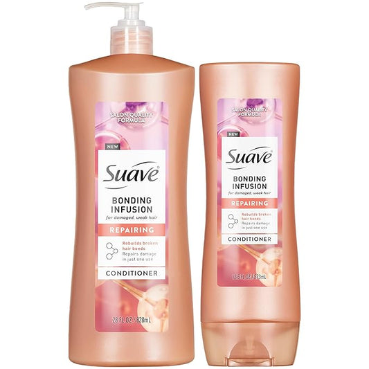 Suave Bonding Infusion Repairing Conditioner 2-Size Bundle, Intense Moisture Restores Shine & Resilience to Weak, Damaged Hair