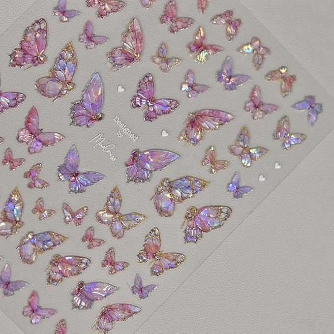 Butterfly Nail Art Stickers Decals Pink Butterfly 5D Embossed Nail Decals Shell Light Butterflies Nail Designs Adhesive Sticker Manicure Accessories for Women Girls DIY Nail Art Decorations Supplies