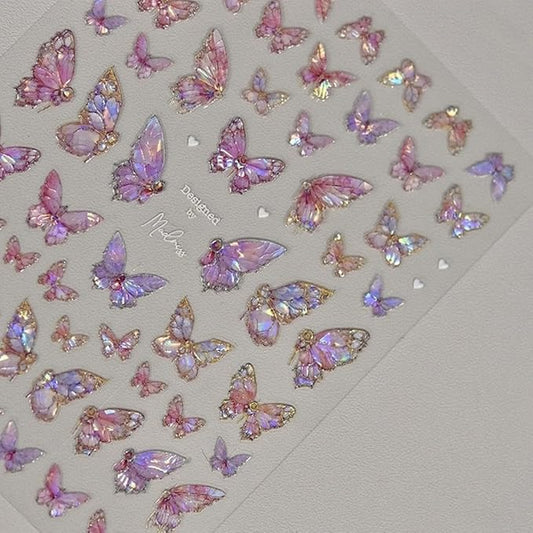 Butterfly Nail Art Stickers Decals Pink Butterfly 5D Embossed Nail Decals Shell Light Butterflies Nail Designs Adhesive Sticker Manicure Accessories for Women Girls DIY Nail Art Decorations Supplies