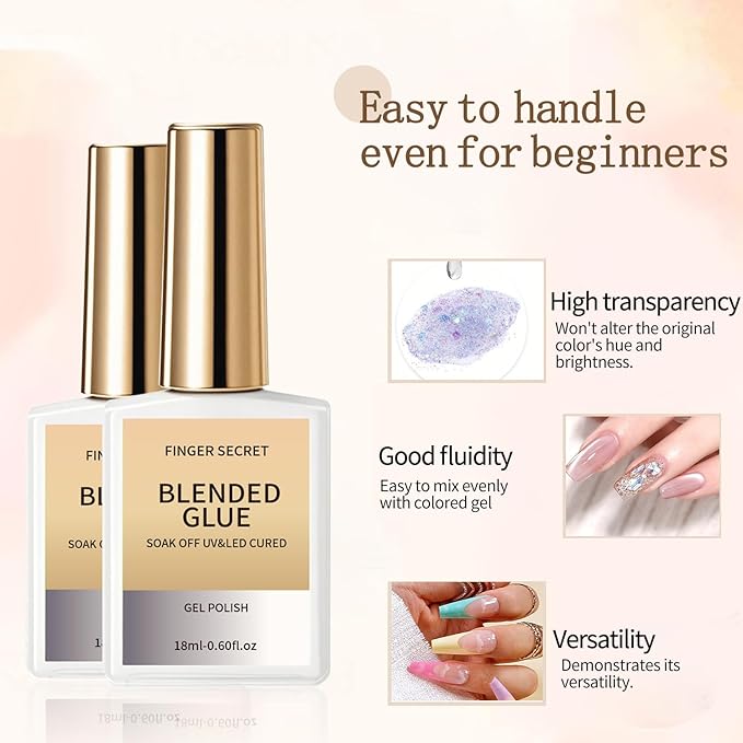 Blended Glue - Premium Gel Nail Polish Thinner for Seamless Blending Color Ombre Mixing Glitter Blend Sequin,18ml Gel Nail Polish for DIY Nail Designers & Manicure Salons