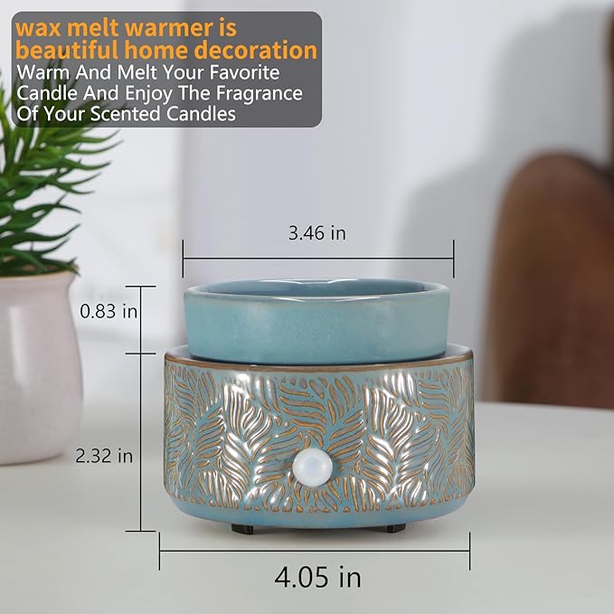 Electric Wax Melt Warmer 4-in-1 Candle Warmer for Scented Wax Melter Cute Ceramic Fragrance Wax Burner for Home Office Bedroom Deco Gift for Women Blue