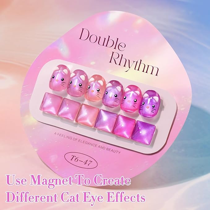 Double Rhythm Cat Eye Gel Nail Polish Set of 6 Same Color Same Bottle 0.5 Oz Shimmer Glitter with Magnet Holographic Reflective Magnetic UV Polish Kit at Home (Glass Purple Lavender -T6-47)