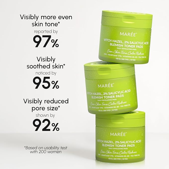 MAREE Blemish Acne Clearing Polishes - Daily Facial Radiance Toner Pads - Witch Hazel Pads Acne Face Toning - Acne Skin Care with BHA Salicylic Acid - Blemish Clearing Witch Hazel Device