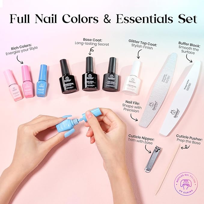 Beetles Winter Gel Polish Set – 36 Color Yellow Brown Pink Red Gel Polish Kit with Base Coat Glossy Matte Glitter Top Coat Soak Off UV LED Gel for Nail Art Manicure Salon DIY Gift for Women