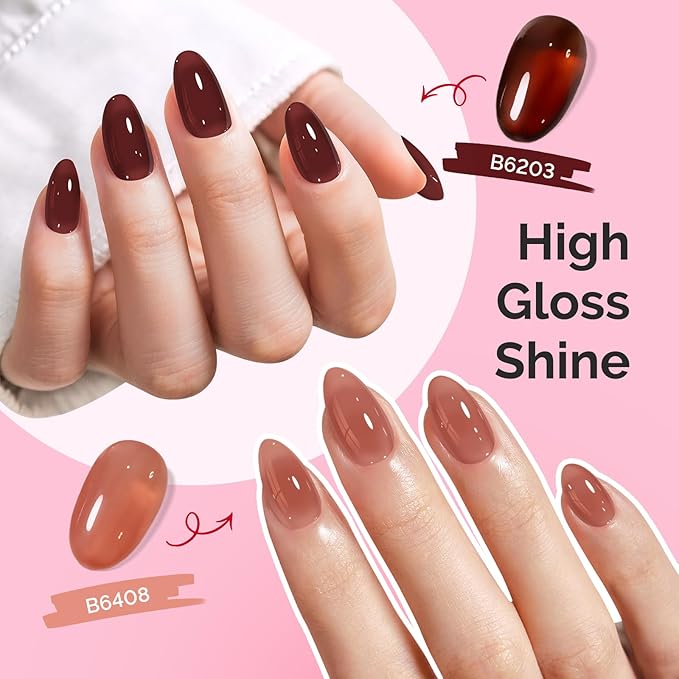 MelodySusie Jelly Gel Nail Polish Set,6 Transparent Colors,Milky or Jelly Texture,Autumn and Winter Dark Colors Soak Off UV LED Light Cure or Salon Manicure and Nail Art DIY at Home