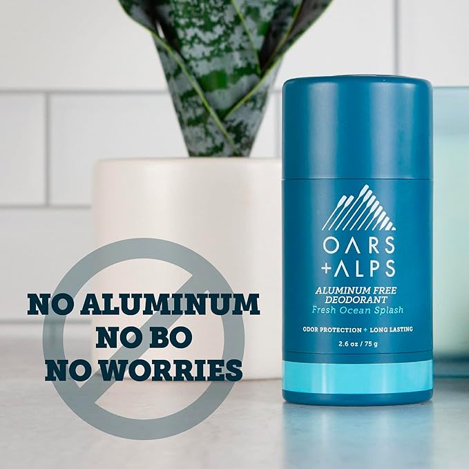 Oars + Alps Deodorant for Men & Women, Aluminum Free Deodorant for Men, Dermatologist Tested, Clean Ingredients, Non Toxic, Vegan, Long Lasting, Odor Protection, Fresh Ocean Splash, 2pk, 2.6oz