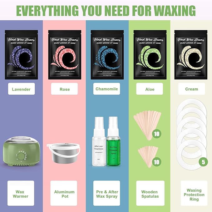 Waxing Kit - Wax Warmer for Hair Removal, Hard Wax Kit with 14oz 5 Bags Hard Wax Beans for Full Body, Legs, Face, Eyebrows, Bikini, Brazilian Waxing Kit for Women Men