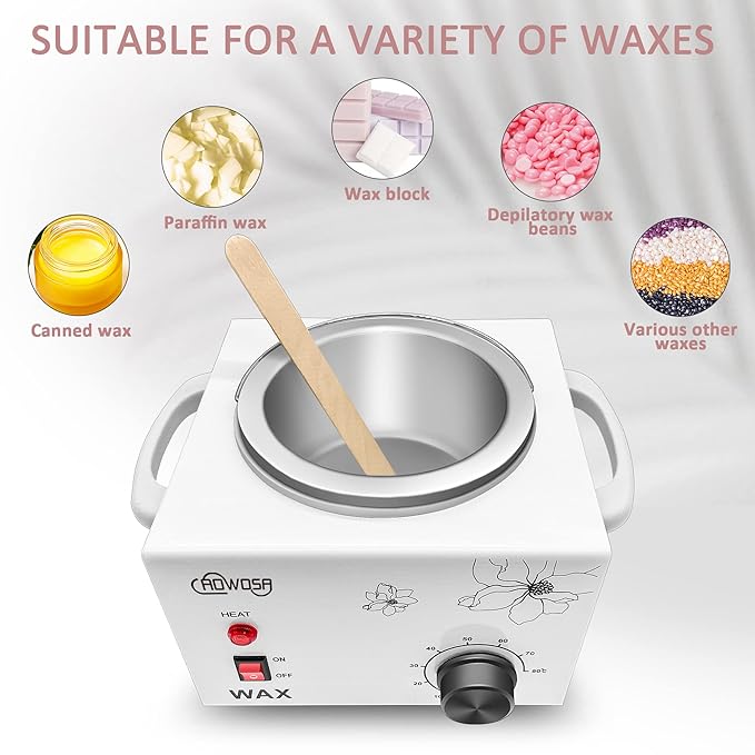 Professional Waxing Kit Wax Warmer Single Pot Wax Heater Machine for Hair Removal, Large Waxing Pot with Non-Stick Easy Clean Pot, 50 Sticks & 20 Collar, for Spa Salon Beauty Esthetician Home(White)