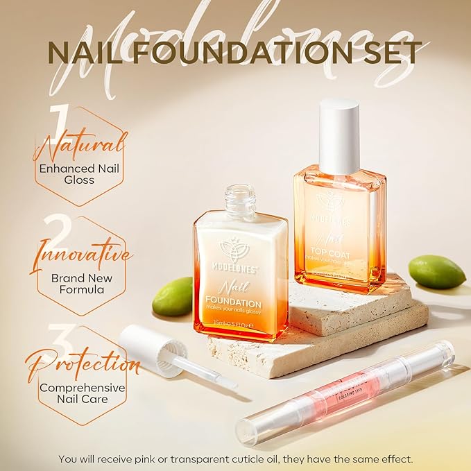 modelones Nail Strengthener Clear Gel Top Coat Nail Polish Cuticle Oil Pen Milky White Nail Repair for Damaged Nails Care Kit for Women 15 ml Ridge Filler for Growth