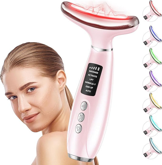 Red Light Therapy for Face & Neck, Face Massager Tool for Anti-Aging, Skin Facial Sculptor, 7-Color LED Phototherapy Device with Lifting, Heat & Vibration, Firming, Rechargeable Beauty Tool