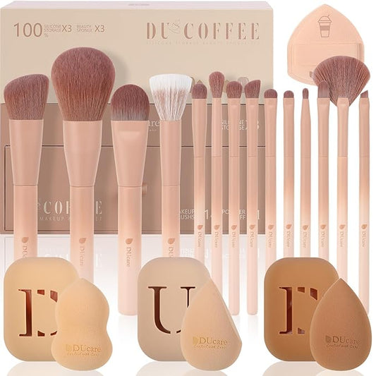 DUcare 21pcs Christmas Makeup Gift Set,with 14Pcs Makeup Brush set 3pcs Makeup Sponges 3pcs Sponge Holder 1pc Powder Puff for Foundation Blending Powder Blush Eyeshadows