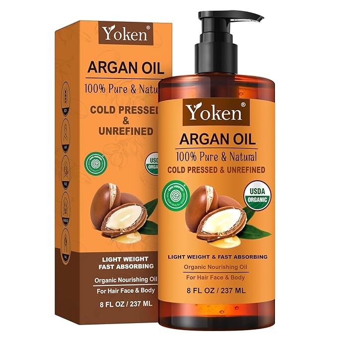 Argan Oil for Hair, Pure and Natural Morocco Argan Oil, Argon Oil For Hair, Scalp, Face & Skin Care, 100% Cold Pressed Hair Conditioner, Unrefined Argon Nails Carrier Oil (8 Fl Oz)