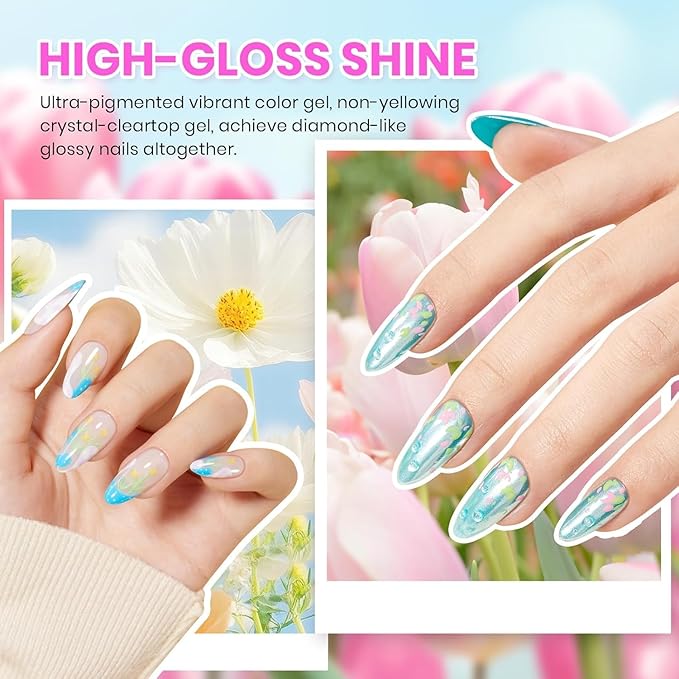 beetles Gel Polish Kit - 36 colors Pastel Christmas Polish Blue Green Glitter Nail Polish with Nail Art Foil Glue Base Coat Glossy Top Coat Impressionist Garden Soak off Uv Gel Manicure Kit Gifts