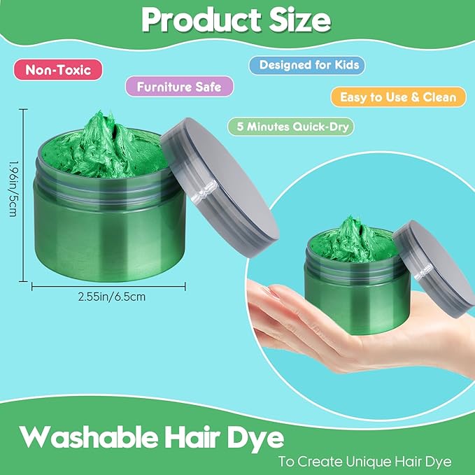 Green Hair Color Wax - Temporary & Washable Hair Styling Mud Gel for Men, Women, Kids,For Halloween, Cosplay, Party, Crazy Hair Day & Children's Day