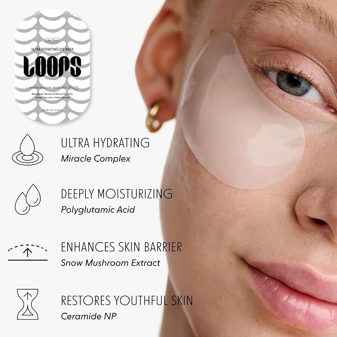 LOOPS Dew CLoud Ultra Hydrating Hydrogel Eye Masks - Gifts for Women, Stocking Stuffer - 5 Pc