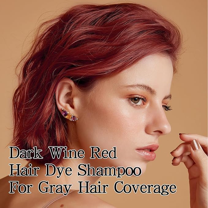 Hair Dye Shampoo 3 in 1, Dark Wine Red Hair Dye, Hair Color for Gray Hair Coverage, Shampoo for Color Treated Hair, Easy at Home Application for Men & Women 16.9 Fl Oz (Dark Wine Red)