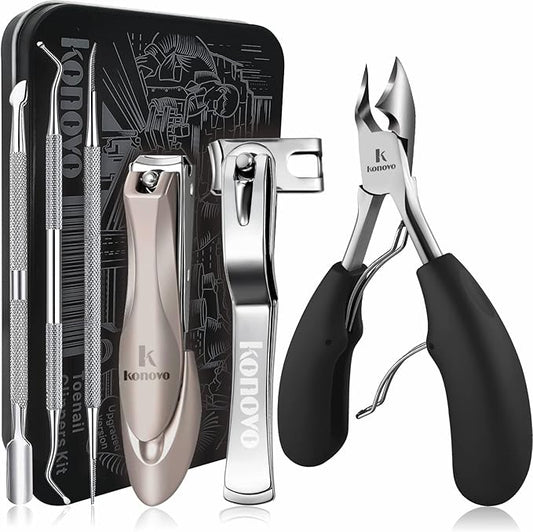 Toenail Clippers for Seniors Thick Toenails, Toe Nail Clippers Adult Thick Nails Long Handle, Heavy Duty Nail Clippers Kit 6Pcs Black