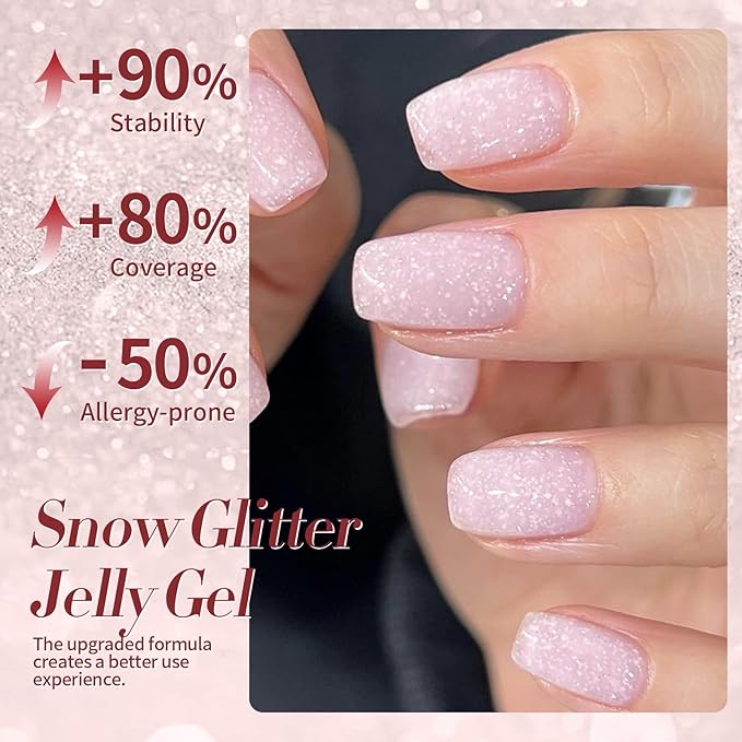 Born Pretty Jelly Gel Nail Polish, Shimmer Glitter Snow Jelly, Milky Pink Translucent Natural Nail Polish, Manicure Salon DIY for Women Girls 15ML