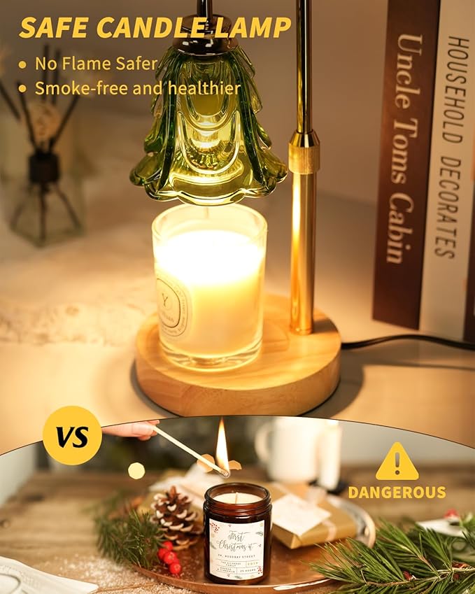 Tulip Candle Warmer Lamp, Adjustable Height, Dimmable Candle Warmer with Timer, Mom Womens Gifts for Birthday, Unique Home Decor Aesthetic (Green)