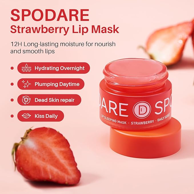 Sleeping Lip Mask Strawberry - Overnight Lip Treatment, Lip Care Hydration, Repair for Dry Cracked Lips, Vitamin C, Soft and Nourished Lips Overnight, Christmas, with Shea Butter - 0.42 Fl Oz