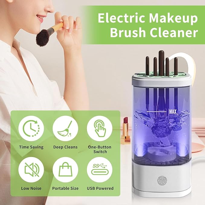 Electric Makeup Brush Cleaner,Portable Automatic Cosmetic Brushes Cleaner Machine,USB Rechargeable,Efficient Cleaning,Fits All Brush Sizes,For Home Deep Clean & Travel Quick Wash