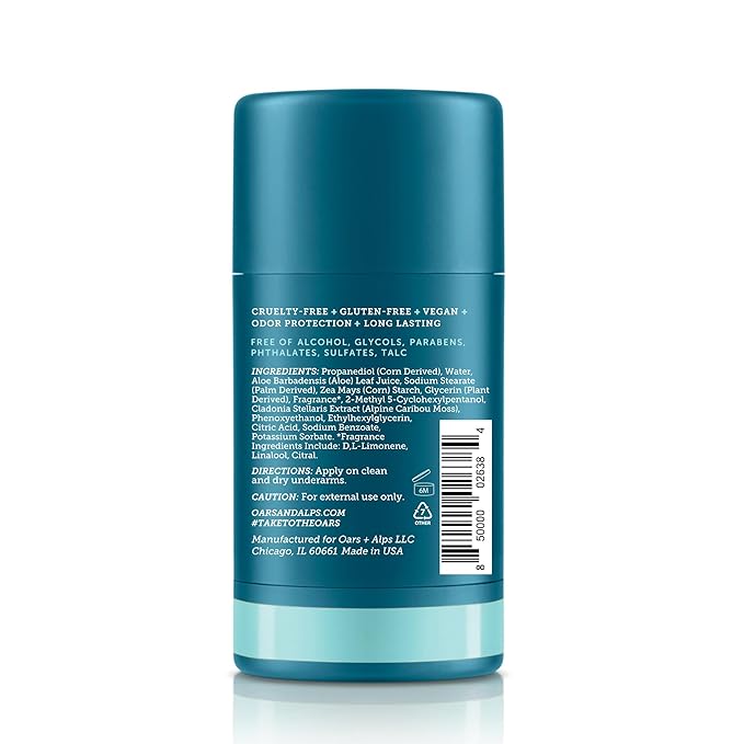 Oars + Alps Deodorant for Men & Women, Aluminum Free Deodorant for Men, Dermatologist Tested, Clean Ingredients, Non Toxic, Vegan, Long Lasting, Odor Protection, Aspen Air, 1pk, 2.6oz