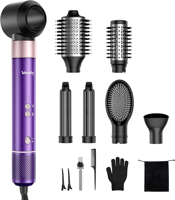 7 in 1 Blow Dryer Brush Set – Hot Air Styler for Fast Drying, Curling, Straightening & Volumizing – Ionic Hair Dryer Brush with 1500W Power – No Heat Damage for All Hair Types – Lilac