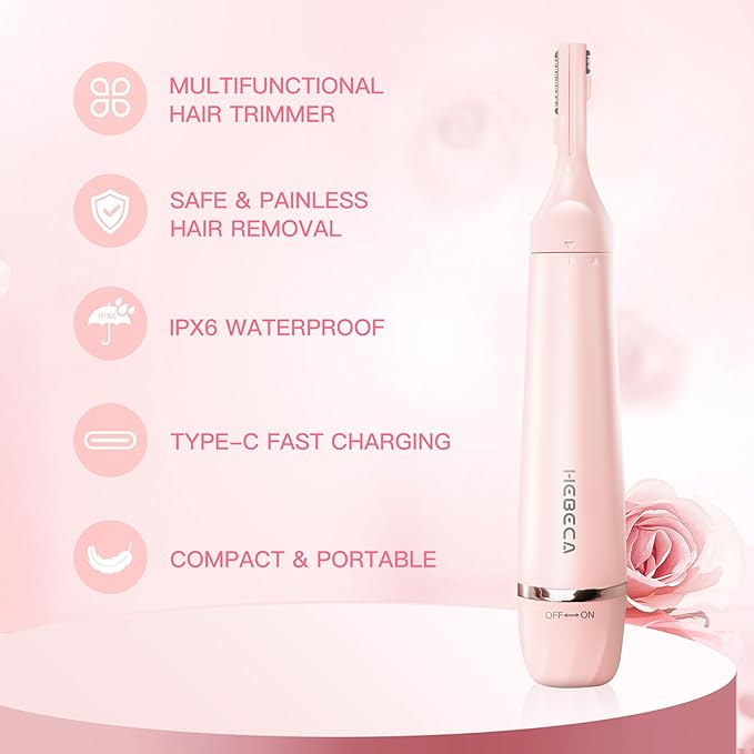 Nose Hair Trimmer for Women, 3in1 Electric Eyebrow Trimmer Waterproof Facial Hair Removal Rechargeable Hair Shaver Razor for Nose Ear Eyebrow Peach-Fuzz Lips Chin FT3001 Pink (Pink)