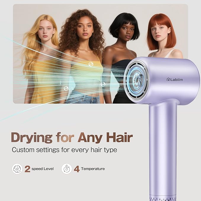 Hair Dryer, High-Speed Ionic Low Noise Blow Dryer with Brushless Motor for Fast Drying, Thermo-Control Quiet Compact Hair Blow Dryer, Hairdryer with 1 Nozzle Attachments for Home Salon Travel