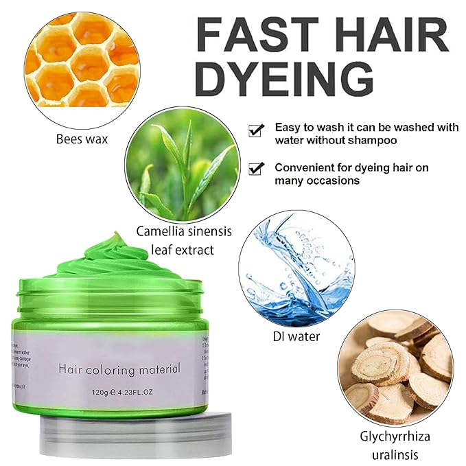 Green Hair Spray, Temporary Hair Color Wax, Natural Hair Wax Color Spray 4.23 Ounces, Kids Women Temporary Hair Dye Wax Styling Clay Pomades for Christmas Party,Role Playing,Cosplay,Halloween (Green)
